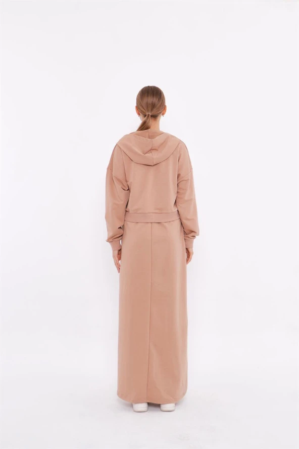 Eflatun Cepkenli Yarım Fermuarlı Elbise - 71046.026 - Bej - 3