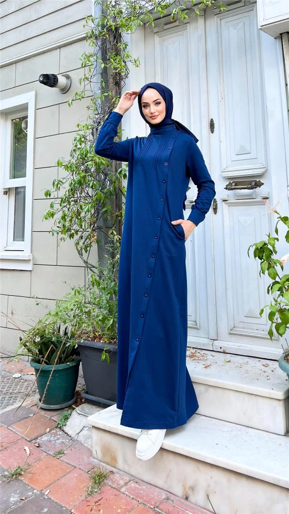 Buket Boydan Düğme Detaylı Elbise - 71146.006 - İndigo