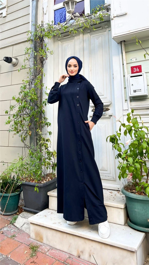 Buket Boydan Düğme Detaylı Elbise - 71146.015 - Lacivert