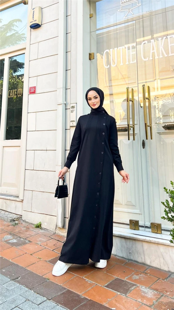 Buket Boydan Düğme Detaylı Elbise - 71146.003 - Siyah