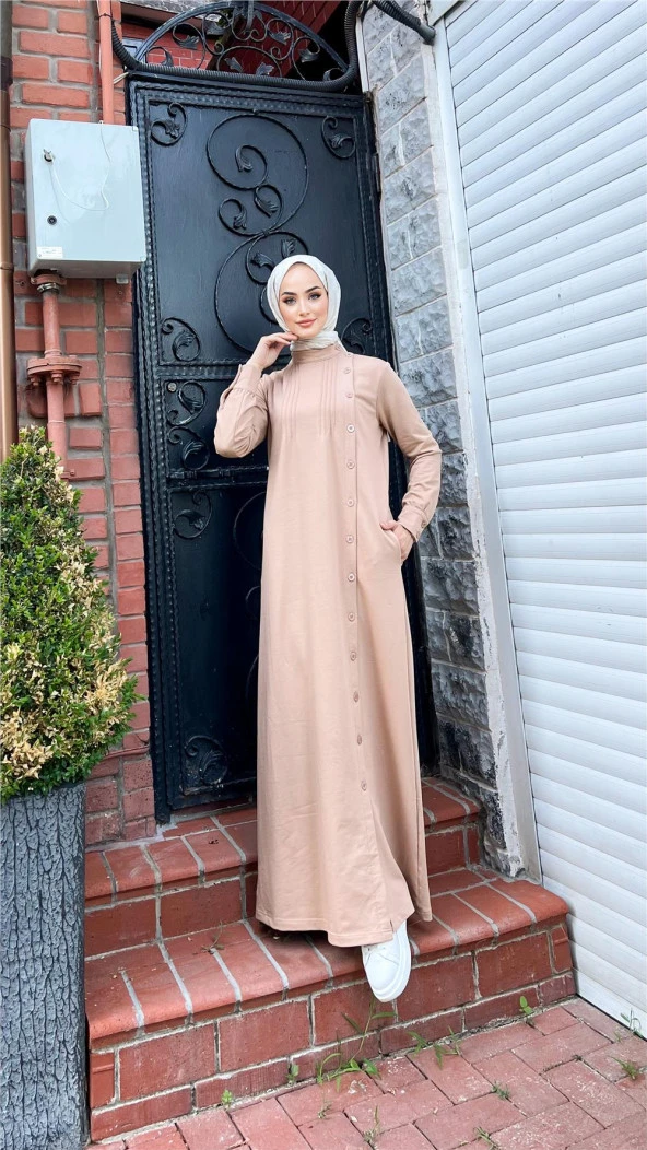 Buket Boydan Düğme Detaylı Elbise - 71146.026 - Bej