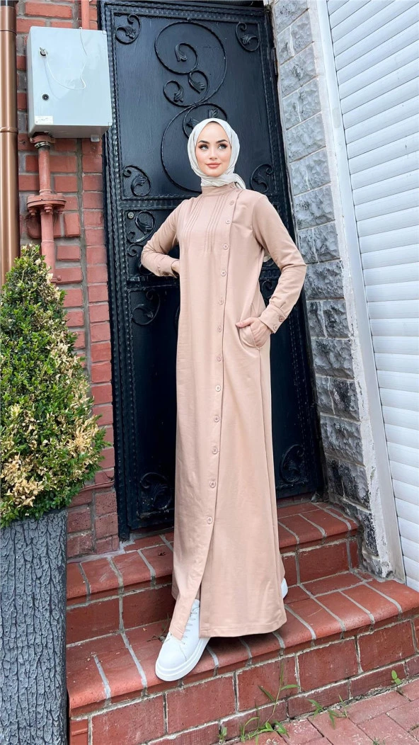 Buket Boydan Düğme Detaylı Elbise - 71146.026 - Bej - 2