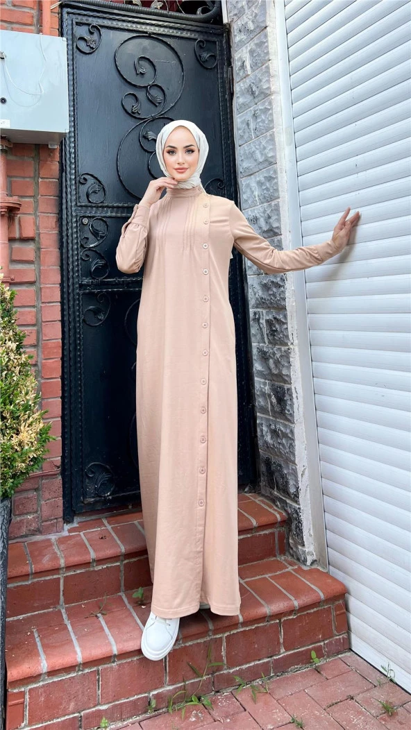Buket Boydan Düğme Detaylı Elbise - 71146.026 - Bej - 3