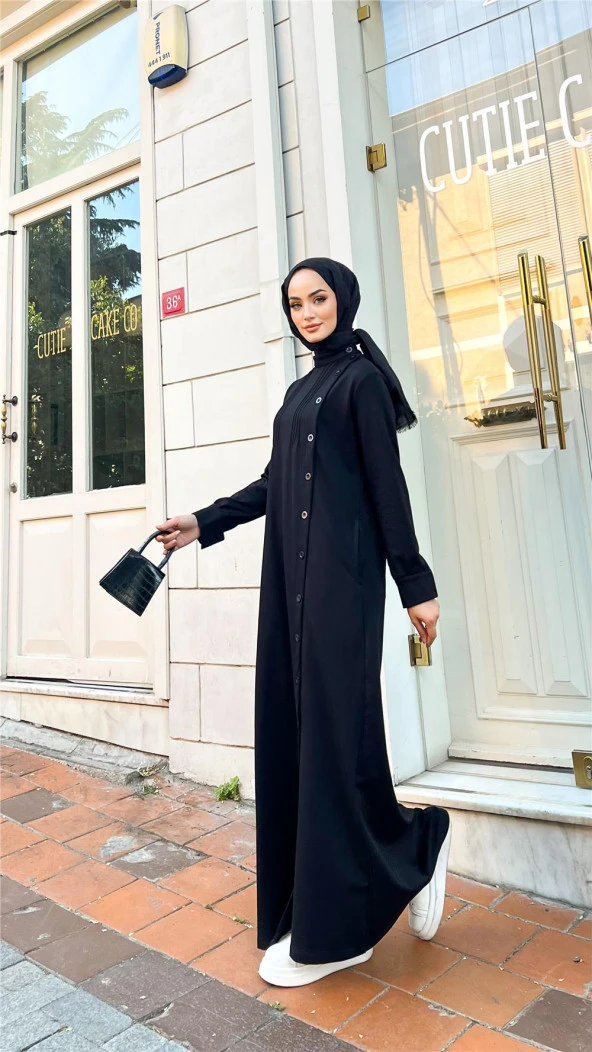 Buket Boydan Düğme Detaylı Elbise - 71146.003 - Siyah - 4
