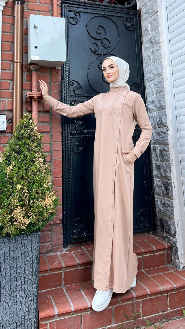 Buket Boydan Düğme Detaylı Elbise - 71146.026 - Bej - 4