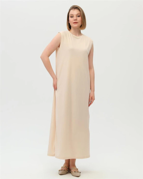 Defile İçlik Sade Basic Kolsuz Elbise - 06041.023 - Krem