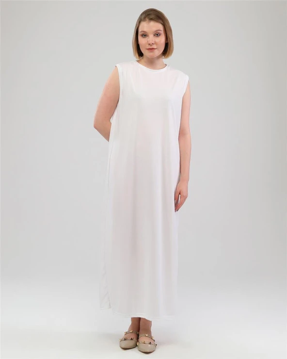 Defile İçlik Sade Basic Kolsuz Elbise - 06041.002 - Beyaz