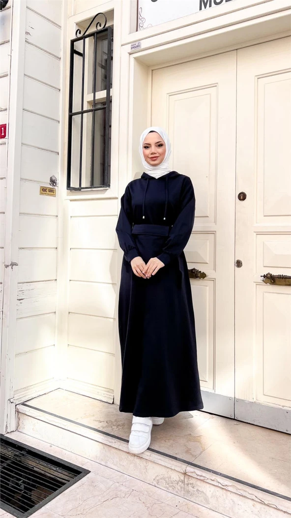 Kapşonlu Seyyar Cepli Pamuklu Elbise - 71169.015 - Lacivert