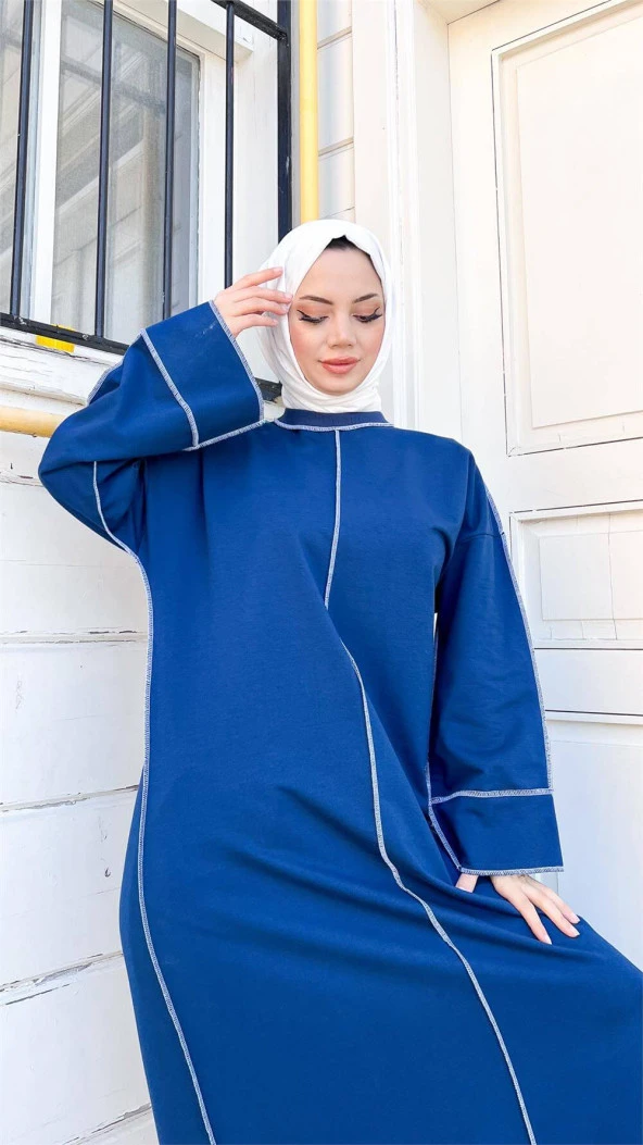 Mevlana Oversize Pamuklu Elbise - 71167.006 - İndigo - 3