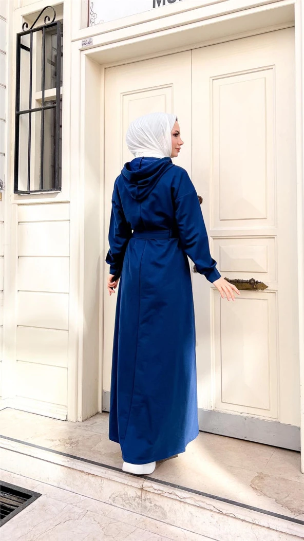 Kapşonlu Seyyar Cepli Pamuklu Elbise - 71169.006 - İndigo - 2