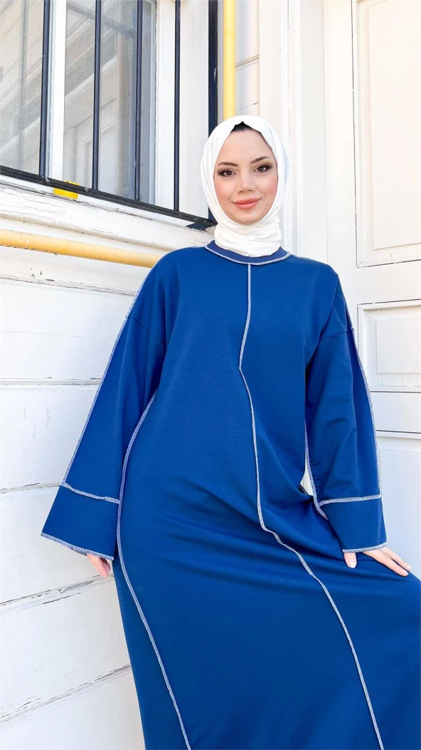 Mevlana Oversize Pamuklu Elbise - 71167.006 - İndigo - 4