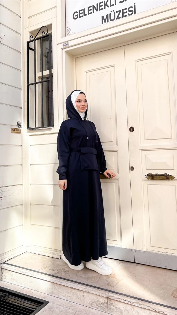 Kapşonlu Seyyar Cepli Pamuklu Elbise - 71169.015 - Lacivert - 6