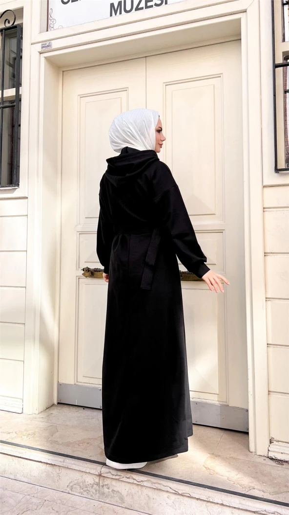 Kapşonlu Seyyar Cepli Pamuklu Elbise - 71169.003 - Siyah - 10