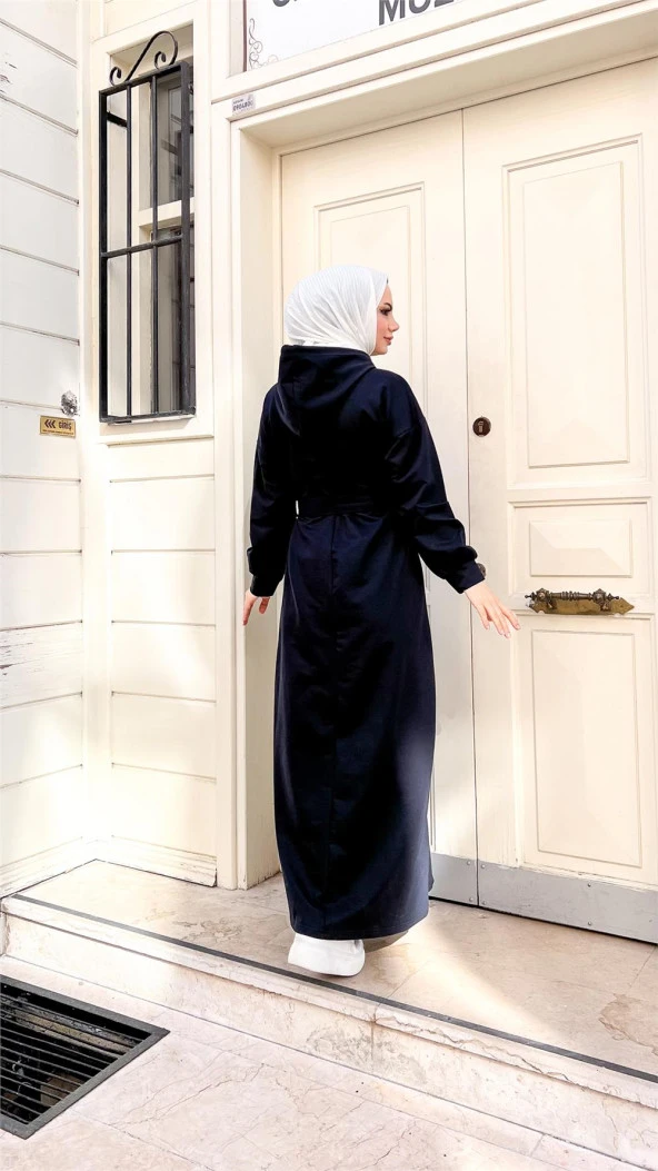 Kapşonlu Seyyar Cepli Pamuklu Elbise - 71169.015 - Lacivert - 10