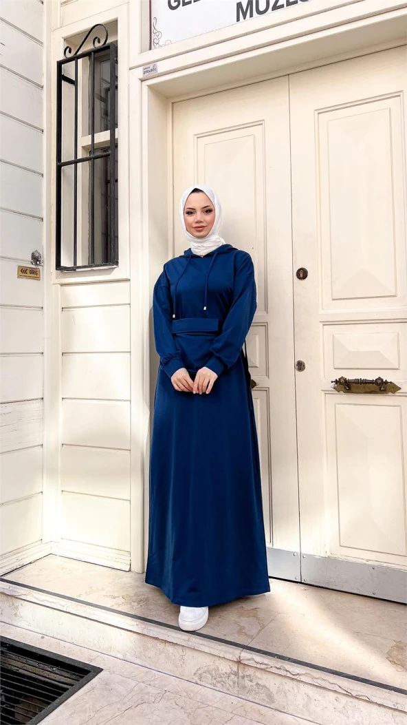 Kapşonlu Seyyar Cepli Pamuklu Elbise - 71169.006 - İndigo - 12