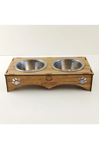 Petmagic 2'li Mama Kabı Ikili Ahşap-çelik Mama Kabı