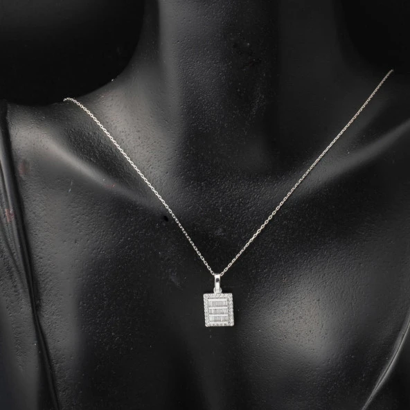 14 Ayar Beyaz Altın Baget Taşlı Spor Set - Resim 4