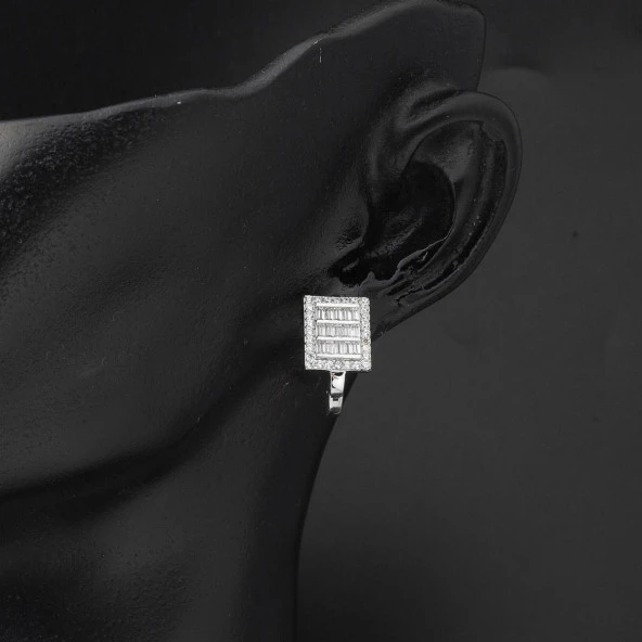 14 Ayar Beyaz Altın Baget Taşlı Spor Set - Resim 6