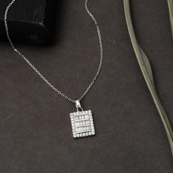 14 Ayar Beyaz Altın Baget Taşlı Spor Set - Resim 7