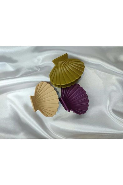 Kadın 3'lü Renkli Deniz Kabuğu Istiridye Desenli Mandal Toka Seti - 4