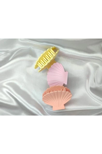 Kadın 3'lü Renkli Deniz Kabuğu Istiridye Desenli Mandal Toka Seti - 2