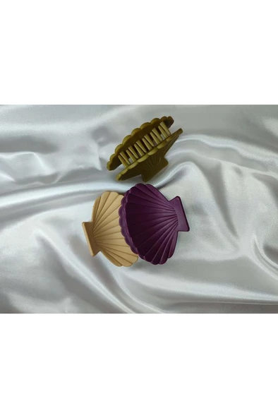 Kadın 3'lü Renkli Deniz Kabuğu Istiridye Desenli Mandal Toka Seti - 5