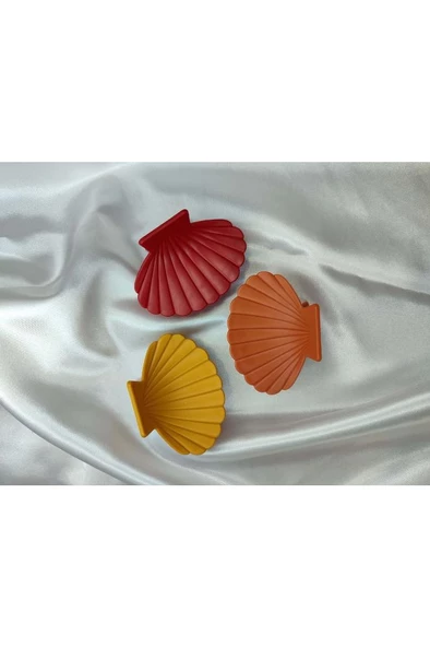 Kadın 3'lü Renkli Deniz Kabuğu Istiridye Desenli Mandal Toka Seti - 9