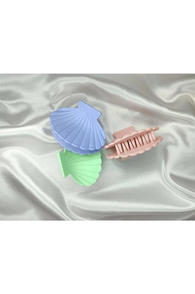 Kadın 3'lü Renkli Deniz Kabuğu Istiridye Desenli Mandal Toka Seti - 7