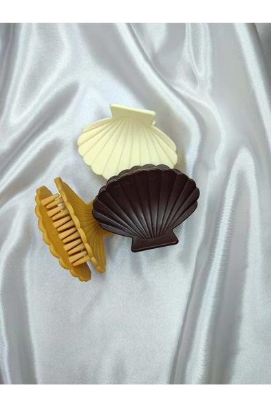 Kadın 3'lü Renkli Deniz Kabuğu Istiridye Desenli Mandal Toka Seti - 11