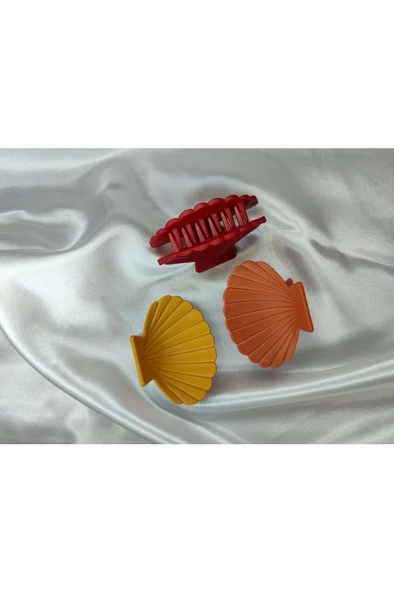 Kadın 3'lü Renkli Deniz Kabuğu Istiridye Desenli Mandal Toka Seti - 8