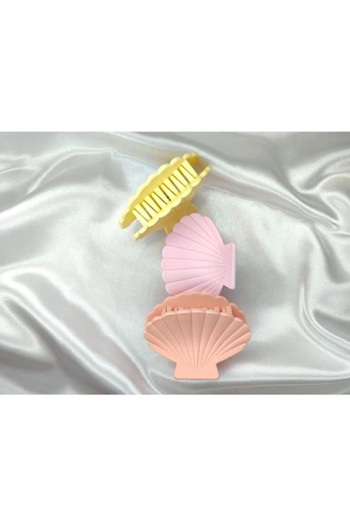 Kadın 3'lü Renkli Deniz Kabuğu Istiridye Desenli Mandal Toka Seti - 3