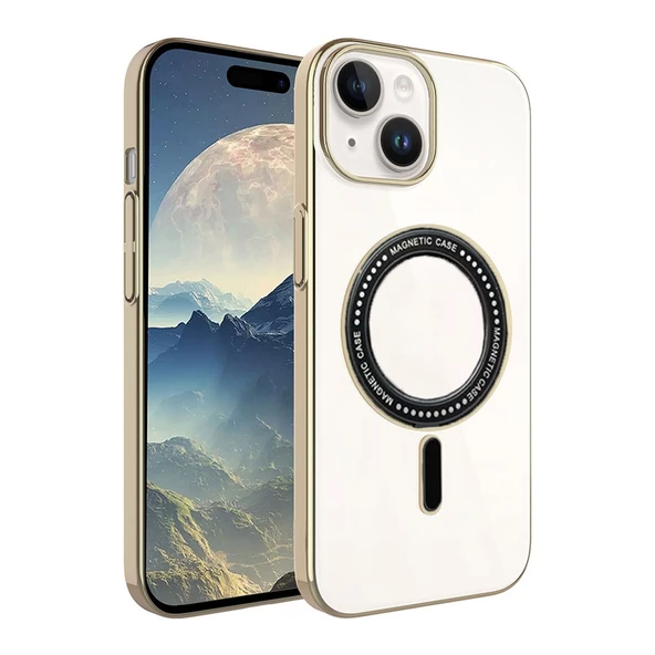 iPhone 15 Kılıf Magsafe Özellikli Gold Seri Lazer Silikon Kapak - 6