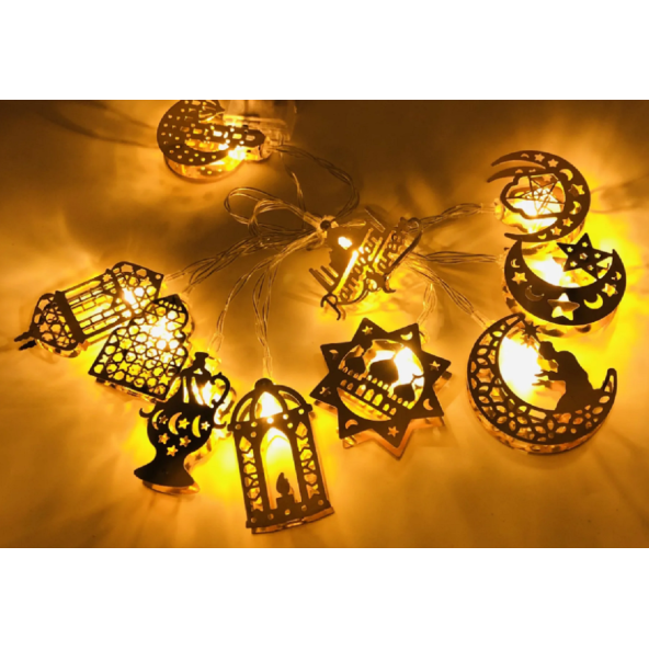Ramazan Ayına Özel Karışık Figürlü Metal LED Işıklar Süsleme Işığı Gün Işığı - 3