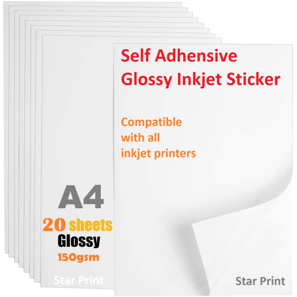 Starprint 20 Adet 150gsm A4 Yapışkanlı Parlak Fotoğraf Kağıdı STİCKER