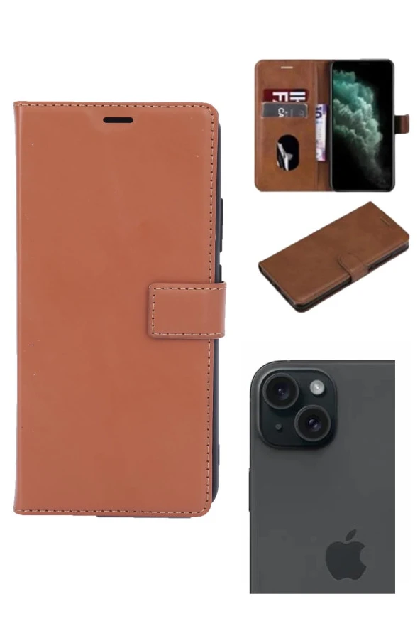 Apple iPhone 15 Plus Kamera Korumalı Cüzdanlı ve Kapaklı Kılıf - Resim 2