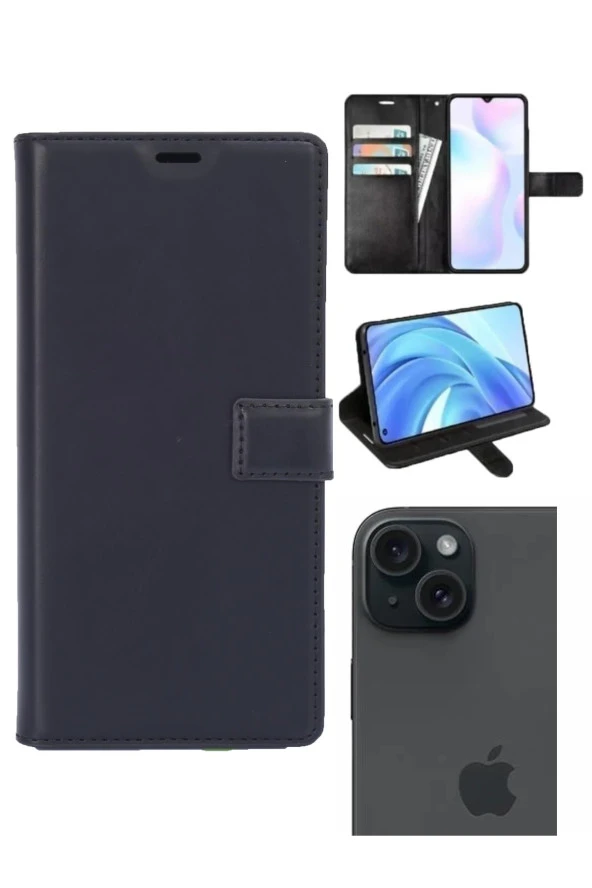 Apple iPhone 15 Plus Kamera Korumalı Cüzdanlı ve Kapaklı Kılıf - Resim 5