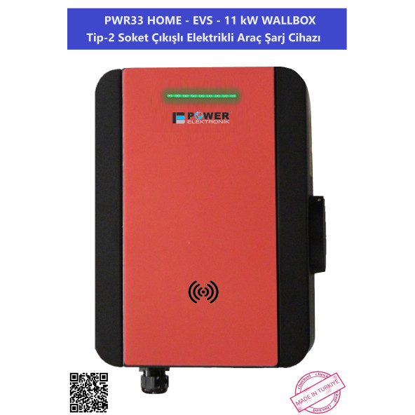 PWR33 HOME-EVS-11 kW WALLBOX - TİP2 SOKET ÇIKIŞLI ELEKTRİKLİ ARAÇ ŞARJ CİHAZI