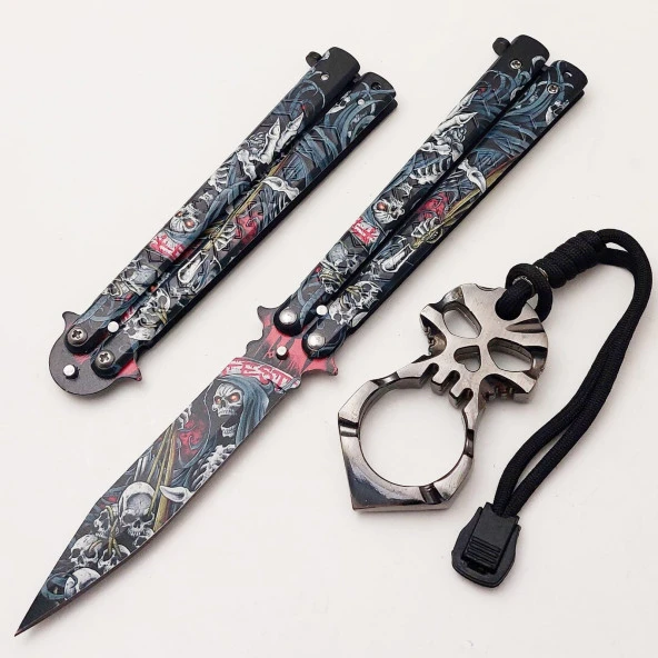 22 Cm Çelik Lazer İşleme Kuru Kafa Desenli Kamp & Outdoor Süper Set