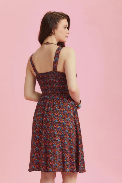 Bohem Tarz Kruvaze V Yaka Çiçek Desenli Elbise - 5