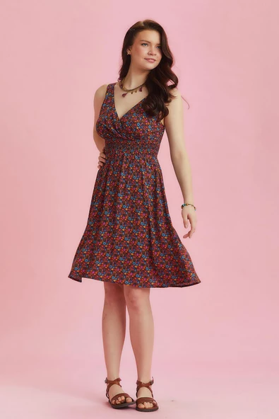 Bohem Tarz Kruvaze V Yaka Çiçek Desenli Elbise - 3