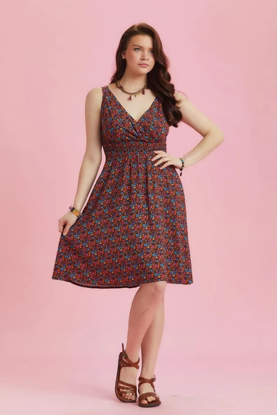 Bohem Tarz Kruvaze V Yaka Çiçek Desenli Elbise - 2