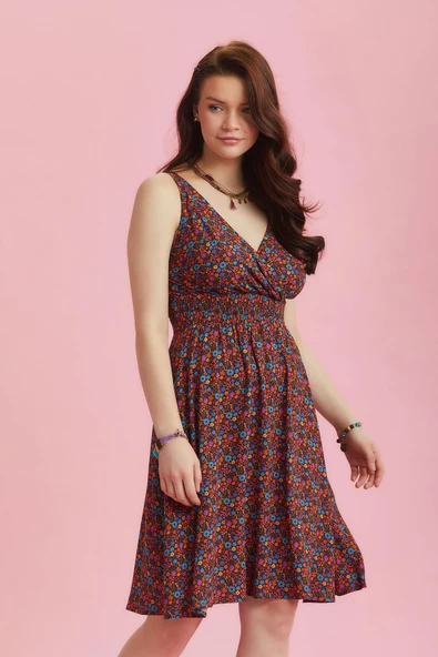 Bohem Tarz Kruvaze V Yaka Çiçek Desenli Elbise - 4