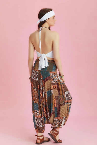 Gipe Bel Detaylı Bohem Desenli Şalvar Pantolon - 4