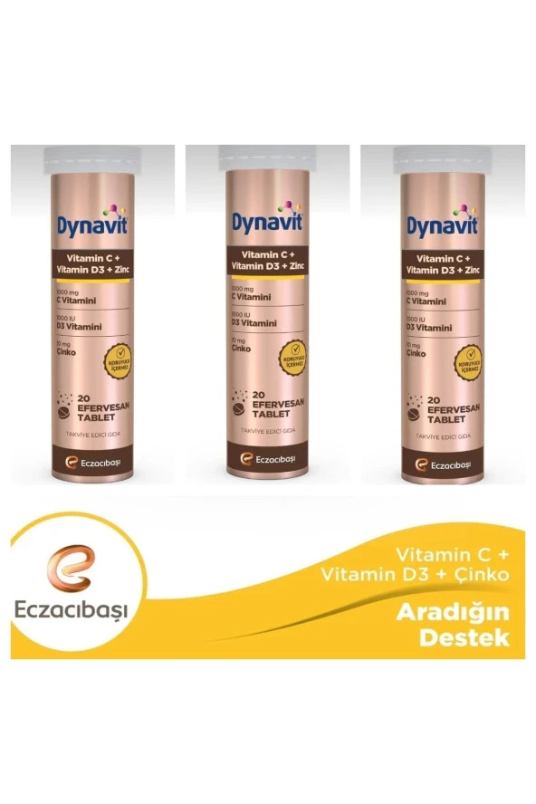 Dynavit Vitamin C + Vitamin D3 + Zinc Efervesan 20 Tablet 3 Adet