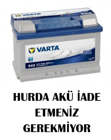 Varta Akü 12V 72 Ah Amper E43 (Ford-Opel Alçak Tip) - Hurda Akü İade Etmeniz Gerekmiyor