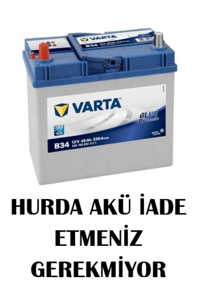 Varta Blue Dynamic 12V 45 Ah Amper B34 Ters Kutup Akü - Hurda Akü İade Etmeniz Gerekmiyor - 1