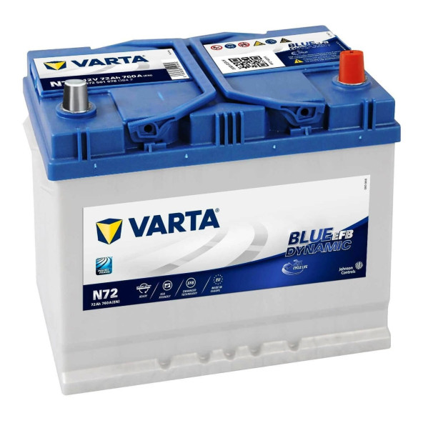 Varta Akü 12V 72 Ah Amper 760A Start-Stop Efb Blue Dynamic N72 / 532012501 - Hayir