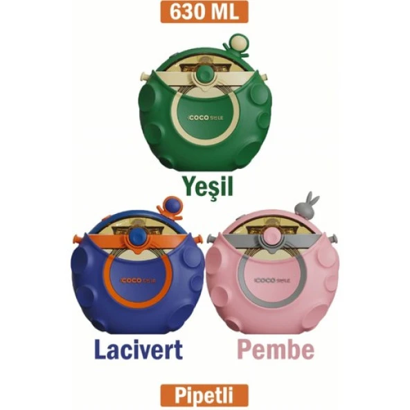 Vagonlife Cocosmile 630ML Silikon Uzay Tema Kılıflı Pipetli Askılı Tritan Çocuk Matarası Lacivert CS-0006 - Resim 3