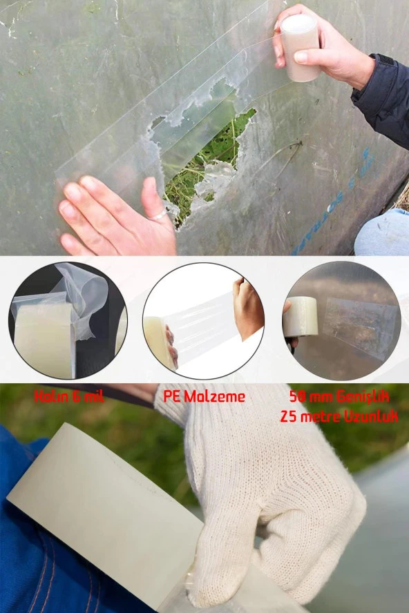 3 ADET Sera Bandı Naylon Tamir Bandı UV Dayanıklı Yüksek Yapışkan PE Greenhouse Tape 50mm X 25 Metre - 4