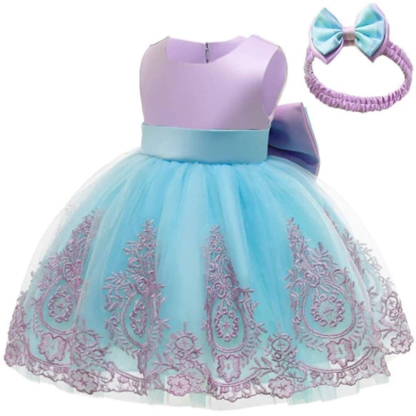 Cbtxglobal Kız Bebek Straplez Fiyonklu Prenses Abiye Elbise + Saç Bandı (534303064) - 4
